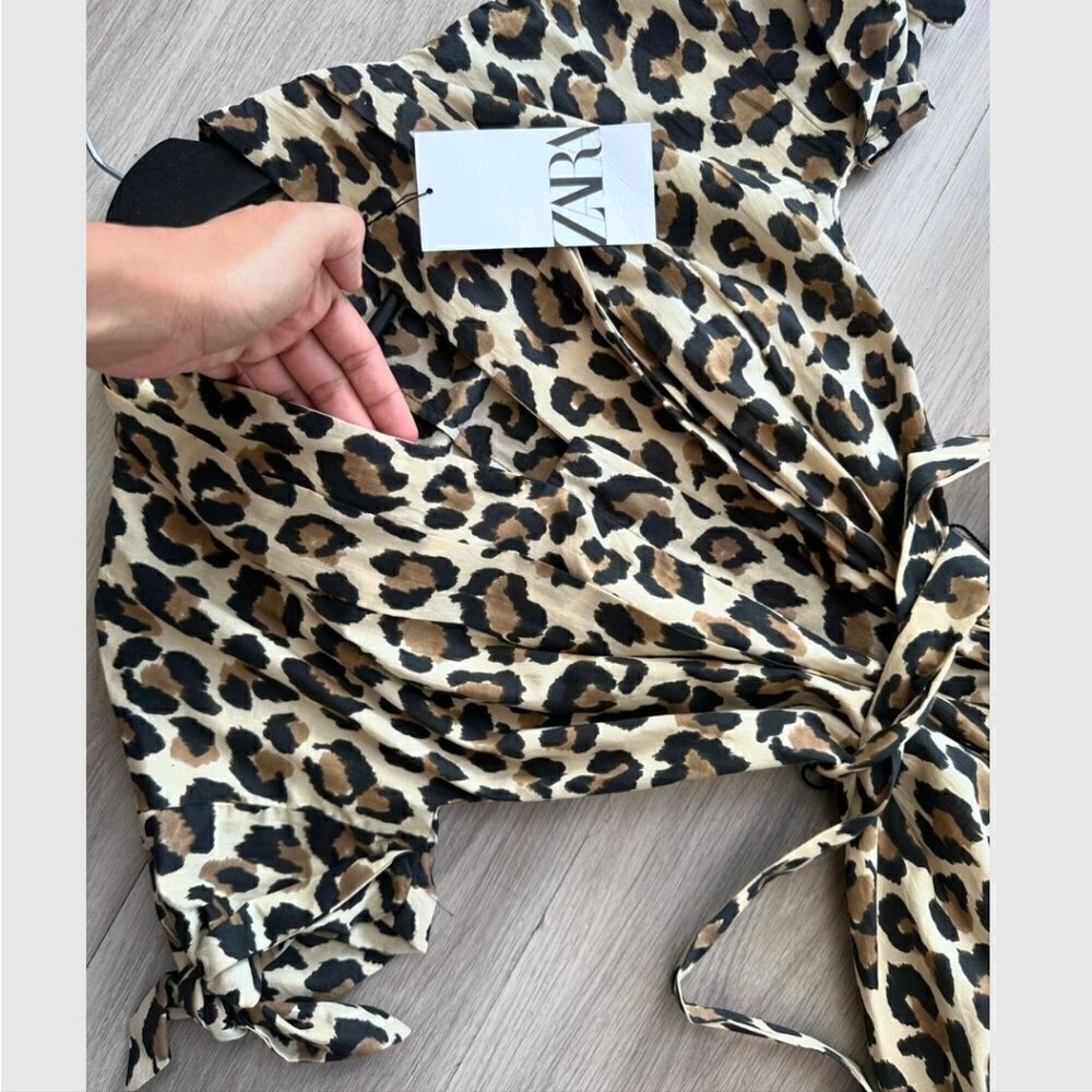 ZARA ANIMAL PRINT SHIRT DRESS ZW COLLECTION Lenght 45 Inch - Picture 3 of 10